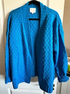 Pink Rose Vibrant Blue Open-Front Knit Cardigan